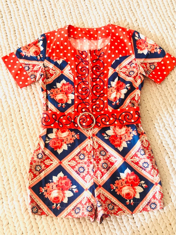 70s Playsuit Belted Vintage Romper