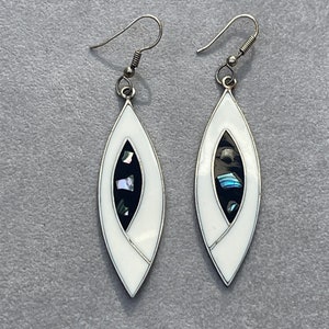 Silver Abalone Vintage Dangle Earrings Alpaca Mexico