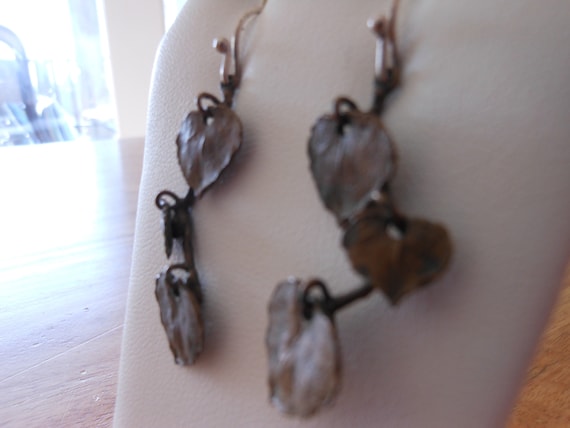 Articulated copper LEAF sterling earrings artisan… - image 3