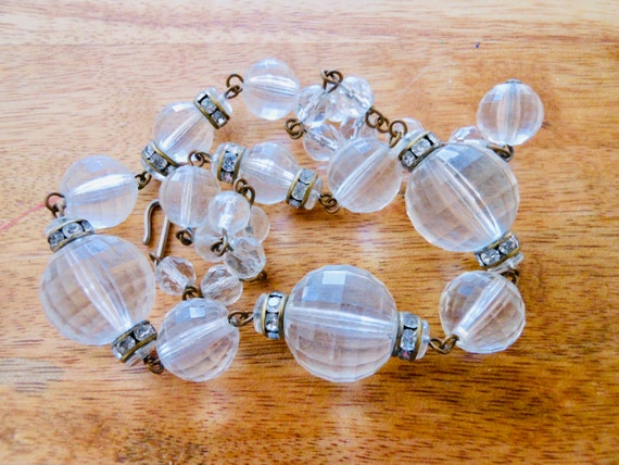 Chunky clear beaded necklace rhinestone spacer be… - image 3