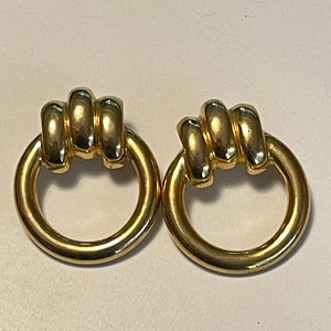 Gold Door Knocker Style Hoop Earrings for Pierced Ears