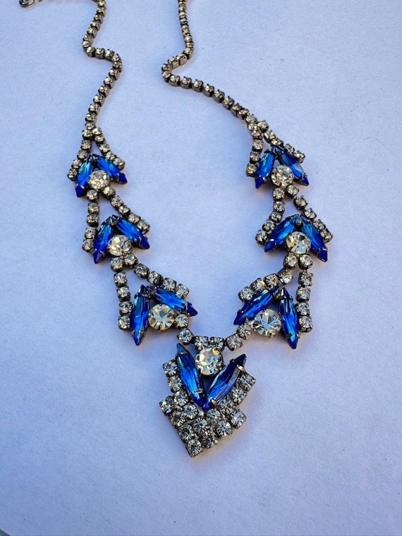 1950s Sapphire Blue Rhinestone Vintage Necklace