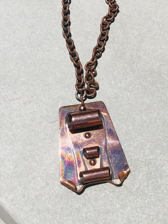 Copper Huge Vintage Modernist Pendant Chain Link … - image 1