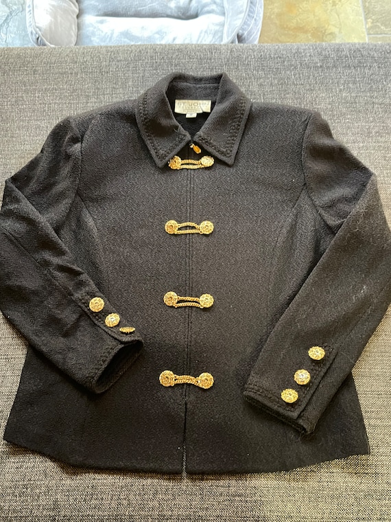 St John Blazer Gold Chain Buttons Vintage Black Knit Jacket St John Blazer Gold Chain Buttons Vintage Black Knit Jacket
