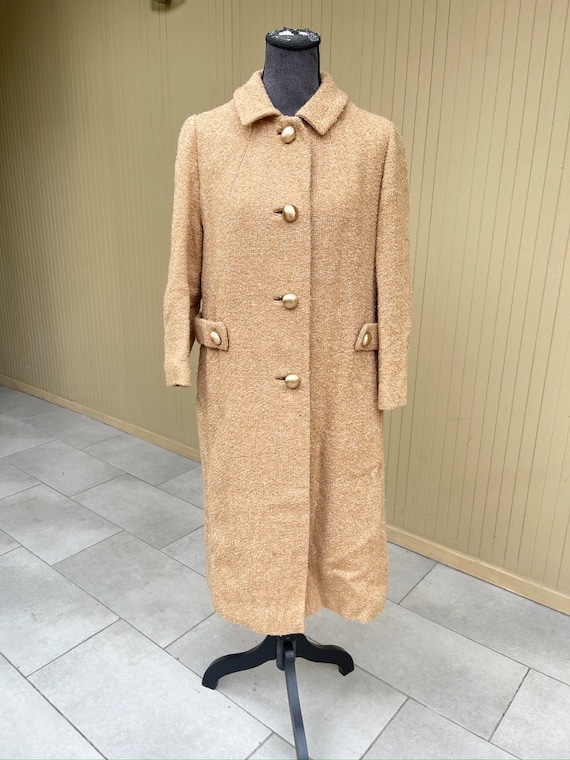 60s Joseph Magnin Supreme Bouclé Wool Trench Coat 