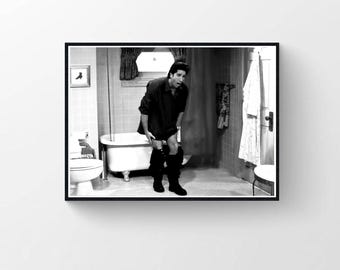Poster de salle de bain Friends Ross Geller, affiche de film drôle d'amis, art mural drôle de salle de bain, noir et blanc, impression toilettes, art mural
