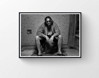 Poster Tela The Big Lebowski Per Bagno - Decorazione Umoristica In Bianco E Nero, Stampa Ispirata Al Film, Opera D'Arte Da Parete Resistente All'Umidità