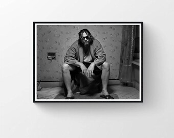 Poster Tela The Big Lebowski Per Bagno - Decorazione Umoristica In Bianco E Nero, Stampa Ispirata Al Film, Opera D'Arte Da Parete Resistente All'Umidità