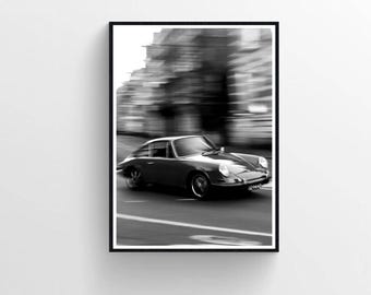 Porsche 911 Poster, Retro German Car Photography Print, Vintage Wall Art