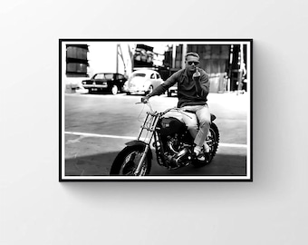 Motorcycle Print, Vintage Black and White Photography, Retro Classic Film Star Poster (Digital Download)