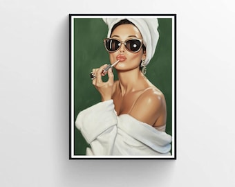 Affiche de rouge à lèvres Audrey Hepburn, impression de mode vintage (téléchargement numérique)