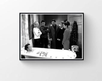 Poster de salle de bain Friends Ross Geller, affiche de film drôle d'amis, art mural drôle de salle de bain, noir et blanc, impression toilettes, art mural