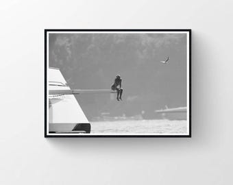 Princess Diana Yacht Print, Black and White Photography, Iconic Vintage Wall Art (Digital Download)