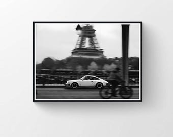 Porsche 911 Black and White Poster, Retro Car Print (Digital Download)
