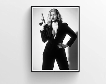 Iconic Blonde Model Poster, Black and White Photography Print, Retro Wall Art (Digital Download)