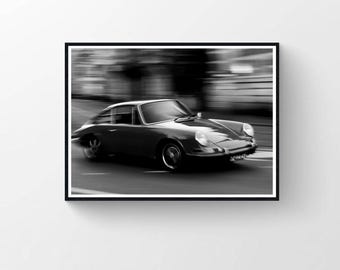 Porsche 911 Poster, Retro German Car Photography Print, Vintage Wall Art