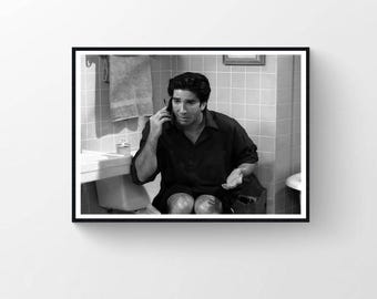 Poster de salle de bain Friends Ross Geller, impression toilettes noir et blanc amusante