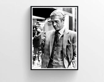 Steve McQueen Schwarz Weiß Foto Druck, Hollywood Retro Poster