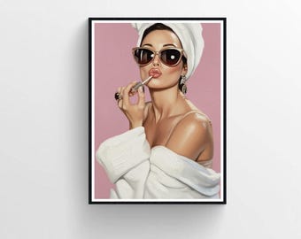 Impression d'art Audrey Hepburn rouge à lèvres, affiche de film vintage (téléchargement numérique)