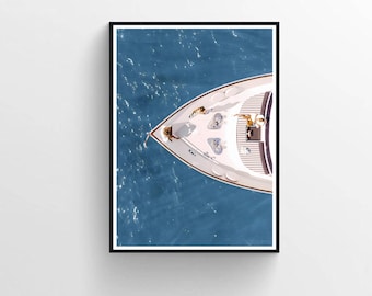 Luxury Yacht Print, Summer Sailing Photography, Vintage Ocean Wall Art