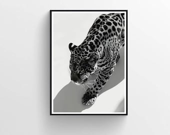 Svartvitt leopardmönster, vintage modeväggkonst (digital nedladdning)
