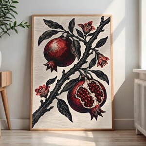 Pomegranate Botanical Wall Art, Vintage Fruit Print, Kitchen Decor ...