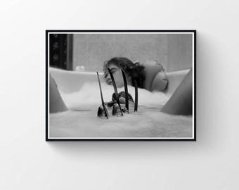 Classic Horror Film Bathroom Poster, Slasher Villain Funny Movie Poster, Funny Bathroom Wall Art, Black and White, Toilet Print