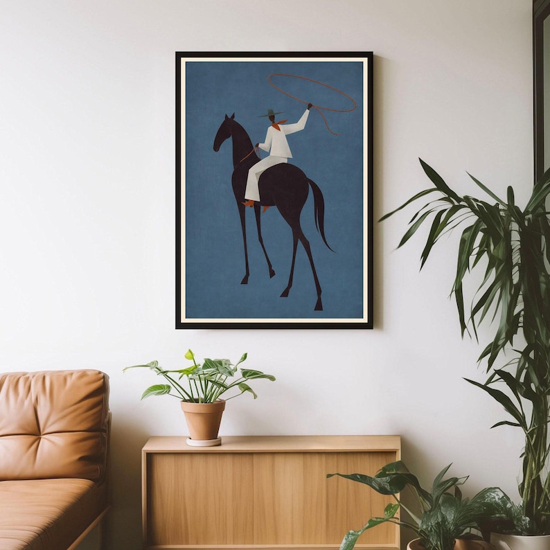 Minimalist Cowboy Poster, Western Horse Art, Lasso Rider Wall Art ...