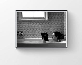 British Comedy Bathroom Art Print, Funny Black and White TV Show Poster
