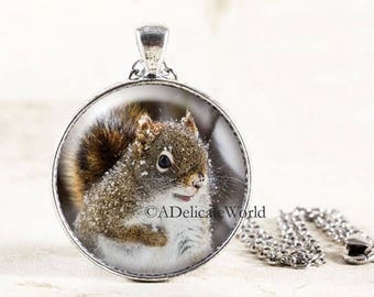 Red Squirrel Necklace, Winter Wildlife Pendant, Nature Inspired Jewelry, Outdoors Gift for Animal Lover, Unique Present for Vegans