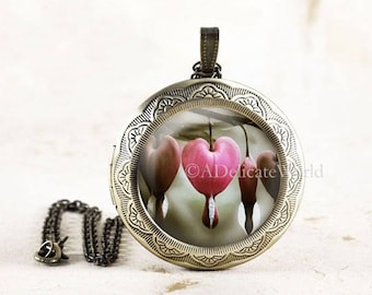 Bleeding Heart Jewelry Locket, Victorian Flower Pendant, Valentine or Wedding, Romantic Keepsake, Garden Present for Her, Nature Photography