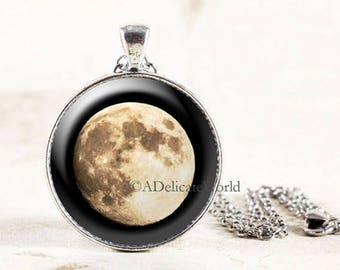 Silver Moon Necklace, Lunar Jewelry, Astronomy Necklace, Science Gift, Full Moon Jewelry, Outer Space Pendant, Geek Gift for Nerds