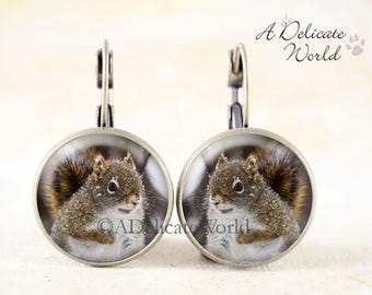 Red Squirrel Earrings - Bronze Animal Earrings, Winter Snow Squirrel Jewelry, Wildlife Jewelry, Animal Lover Gift Ideas, Nature Ear Rings