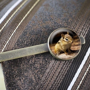 Chipmunk Tie Clip Woodland Animal Tie Bar, Nature Tie Clip, Eastern Chipmunk Jewelry for Men, Woodland Wildlife Jewelry, Woodland Tie Clip image 1