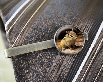 Chipmunk Tie Clip - Woodland Animal Tie Bar, Nature Tie Clip, Eastern Chipmunk Jewelry for Men, Woodland Wildlife Jewelry, Woodland Tie Clip