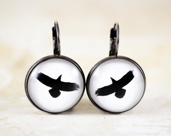 Raven Earrings, Soaring Bird Jewelry, Gothic Raven Jewelry Earrings