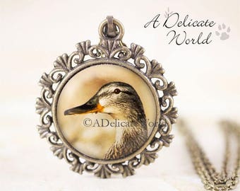 Female Duck Necklace - Mallard Duck Jewelry, Nature Pendant, Bronze Bird Necklace, Bird Jewelry, Bird Photo Jewelry, Brown Duck Gift