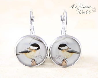 Winter Chickadee Earrings - Silver Bird Jewelry, Chickadee in Snow, Chickadee Jewelry, Silver Bird Earrings, Chickadee Bird Jewellery