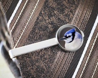 Blue Jay Tie Clip - Silver Bird Tie Clip, Blue Jay Tie Bar, Blue Bird Jewelry, Silver Tie Bar, Men's Jewelry, Bird Gift Men, Blue Jay Photo