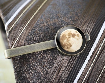 Full Moon Tie Clip in Bronze or Silver with Space Photography, Unique Gift, Celestial Jewelry for Men