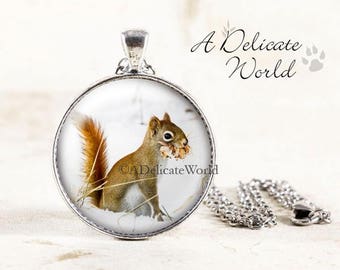 Squirrel Necklace - Silver Squirrel Pendant, Red Squirrel Jewelry, Winter Wildlife Photography, Woodland Animal Necklace, Squirrel in Snow