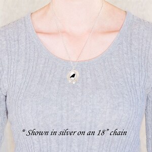 Crow Raven Locket Bird Silhouette Jewelry, Silver Locket Necklace, Gothic Crow Locket, Silver Bird Jewelry image 3