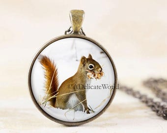 Bronze Squirrel Necklace Pendant with Wildlife Photo, Woodland Animal Jewelry Gift