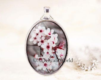 Cherry Blossom Jewelry Pendant, Cottage Chic or Shabby Style Accessory for Spring, Silver Flower Necklace