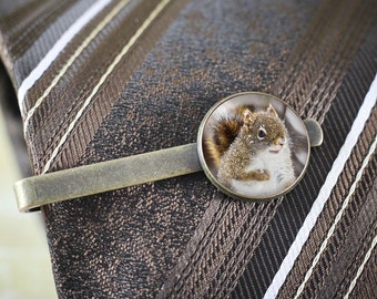 Squirrel Tie Clip, Bronze Animal Accessories, Unique Men's Jewelry, Nature Gift for a Man, Wildlife Photography