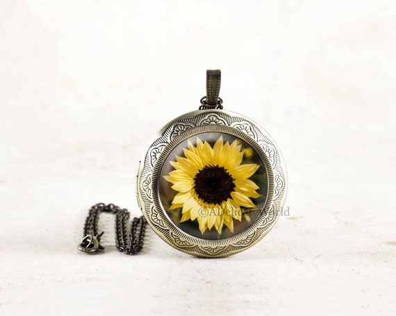 Sunflower Locket - Yellow Flower Photo Locket, Summer Flower