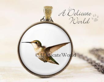 Female Hummingbird Necklace - Flying Hummingbird Jewelry, Bronze Bird Pendant, Nature Lover Gift, Humming Bird Jewelry, Bird Photo Jewelry