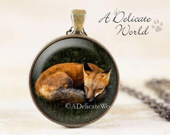 Sleeping Fox Necklace, Animal Lover Accessories for Women, Wearable Photography, Nature Jewelry Pendant, Vegan Friendly Gift