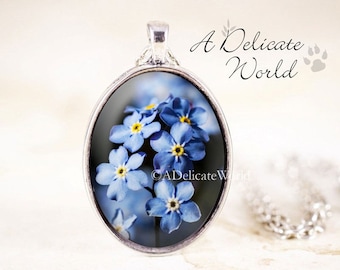 Silver Forget-Me-Not Necklace, Remembrance Pendant, Grief and Mourning Gift, Sympathy, Memorial Jewelry, Blue Forgetmenot Flower Jewellery