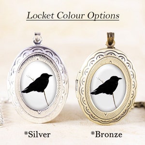 Crow Raven Locket Bird Silhouette Jewelry, Silver Locket Necklace, Gothic Crow Locket, Silver Bird Jewelry image 2